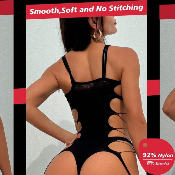 Naughty Plus Size Rhinestone Fishnet Lingerie – Irresistibly Seductive Outfit - Picture 5 of 6